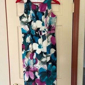 Vibrant Floral Midi Dress - Teal and Magenta